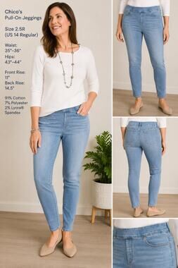 Chico's Pull On Jeggings Size 2.5R (US 14) Blue Stretch Denim Mid Rise EUC